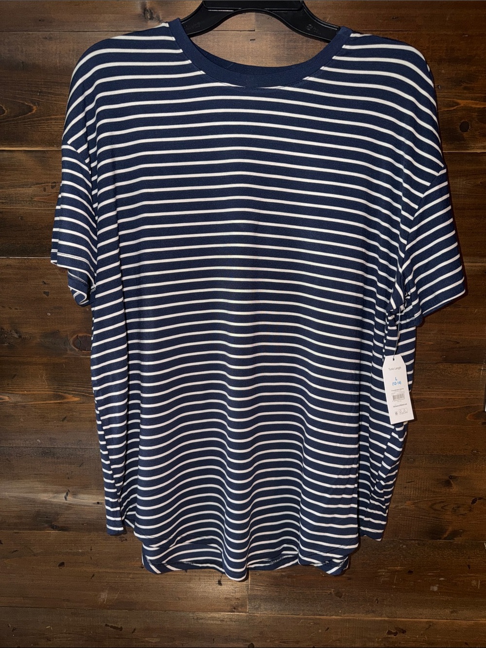 Time and Tru Navy and White Striped Tee